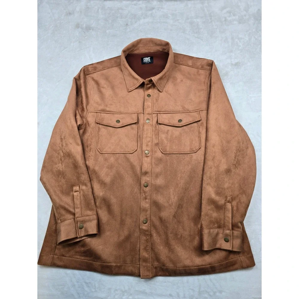 Frye Shirt Jacket Mens‎ 2XL Brown Faux Suede Snap Front Shacket Workwear